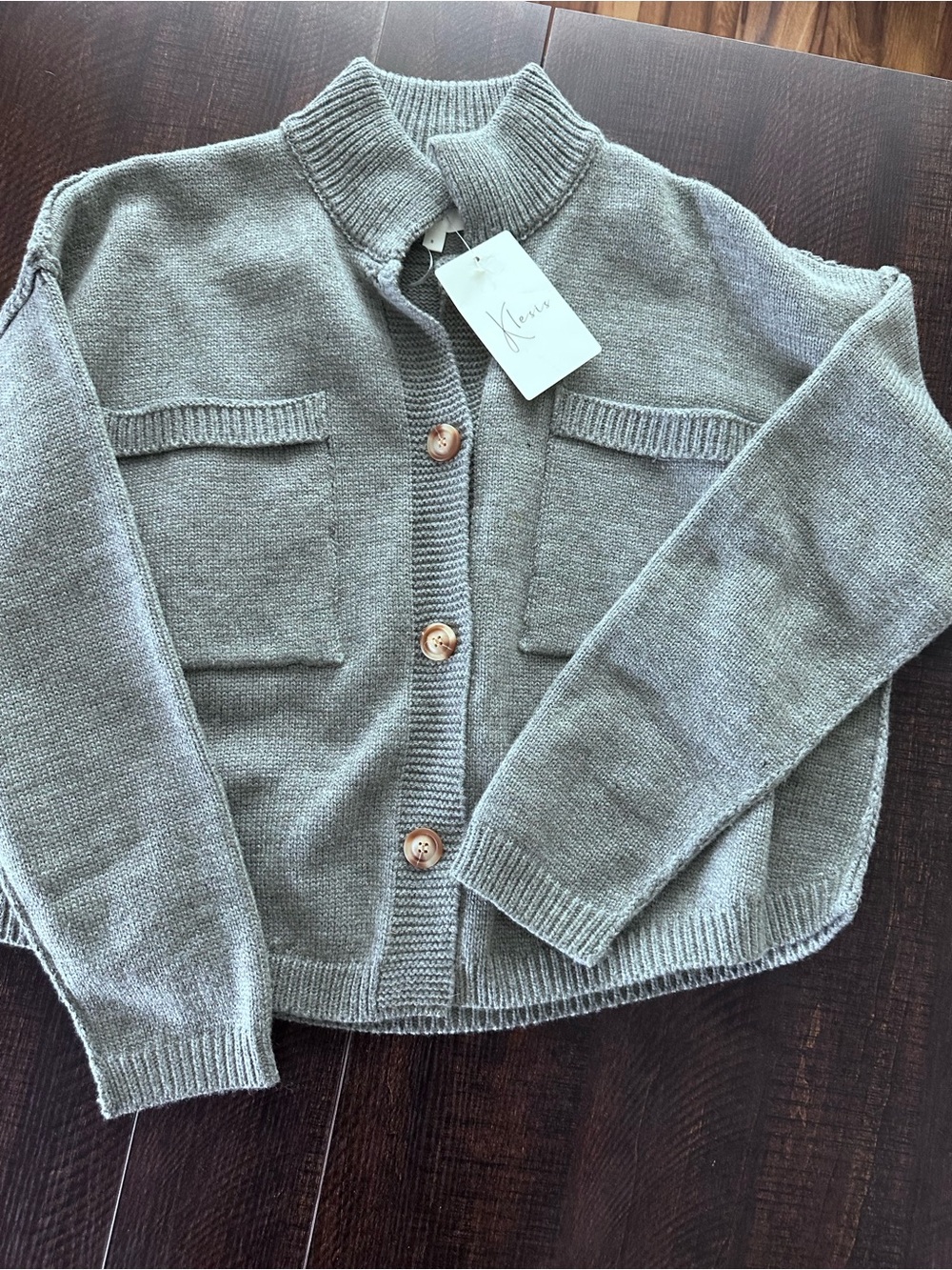 Klesis Light Gray Button-Front Knit Cardigan